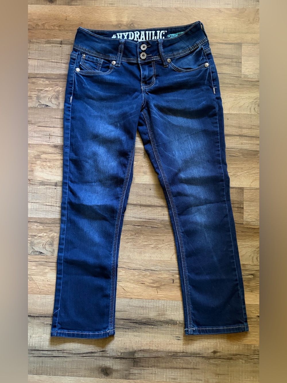 Hydraulic Bailey Low Rise Dark wash Straight Leg denim Jeans Faded wisker Sz 5/6